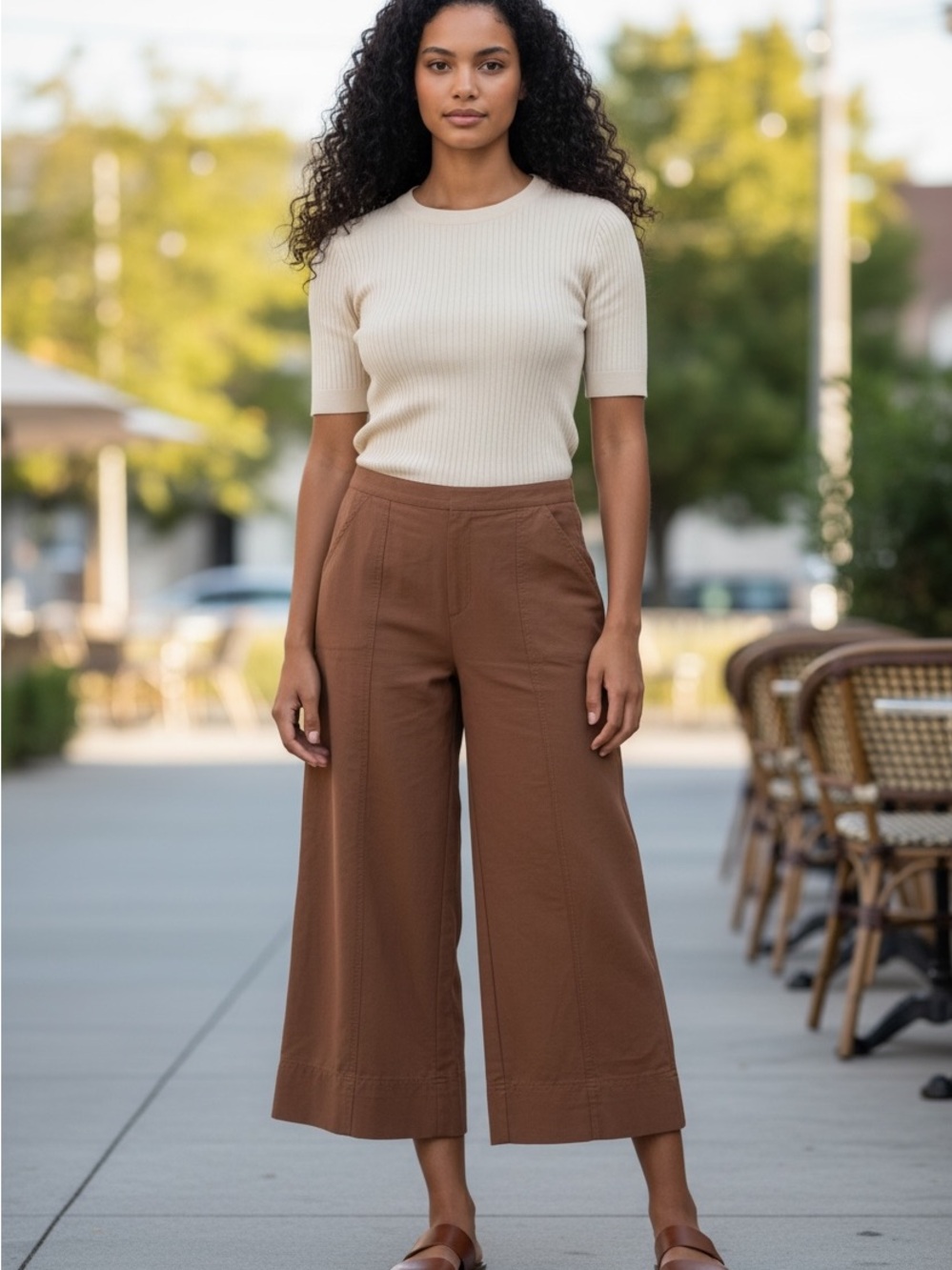 Orvis Wide-Leg Cropped Pants in Chestnut Brown Gorpcore